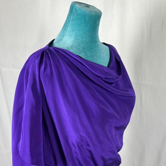 Vintage Maggy London 100% Silk Cowl Neck Purple Sheath Dress (Size 4) party work - Picture 5 of 6
